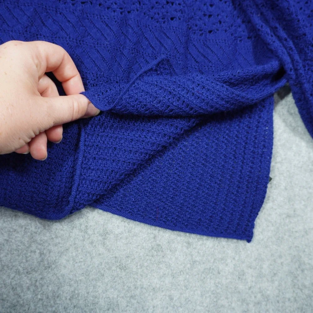 Eileen Fisher Royal Blue 100% Merino Wool Pointelle Knit Wrap Scarf OS